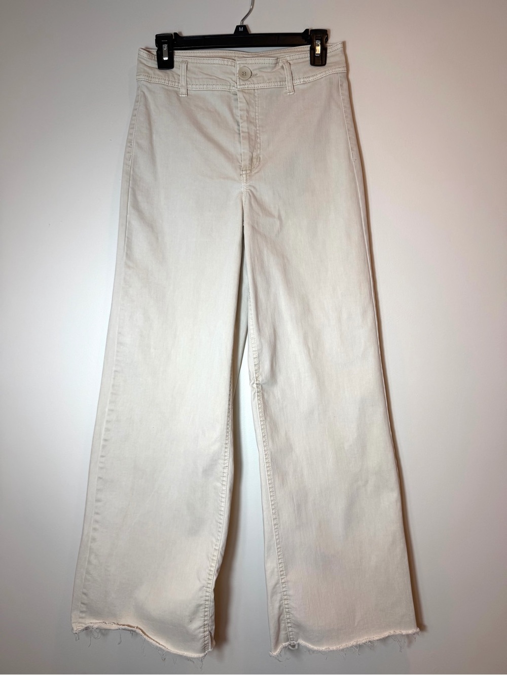 OAT New York High Rise Wide Leg Jeans Raw Hem Cream 4/27